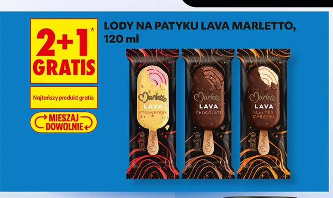 Lody na patyku Marletto Lava Salted Caramel promocja w Biedronka