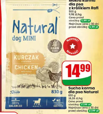 Sucha karma dla psa Natural dog MINI z kurczakiem i indykiem promocja w Dino