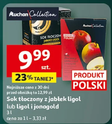 Sok tłoczony z jabłek ligol lub ligol i jonagold promocja w Auchan