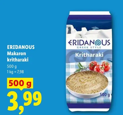 Makaron kritharaki Eridanous promocja w Lidl
