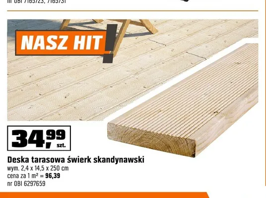 Deska tarasowa świerk skandynawski wym. 2,4x14,5x250cm promocja w OBI