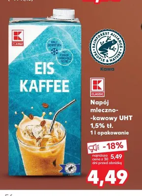 Napój mleczno-kawowy UHT 1,5% tł. K-Classic Eis Kaffee promocja w Kaufland