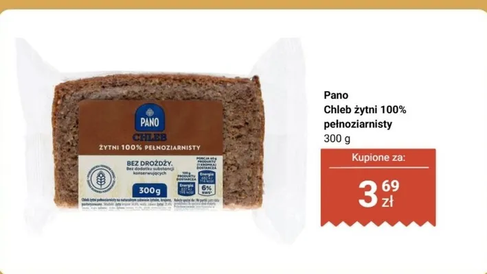 Chleb żytni 100% pełnoziarnisty Pano promocja w Biedronka