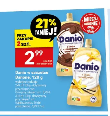 Serek homogenizowany Danio o smaku czekoladowo-orzechowym Danone promocja w Twój Market