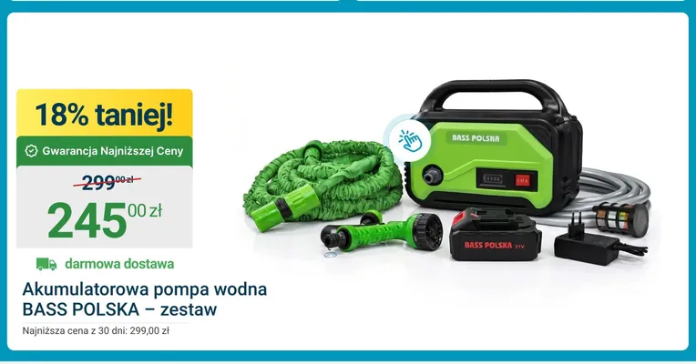 Akumulatorowa pompa wodna BASS POLSKA zestaw promocja w ERLI