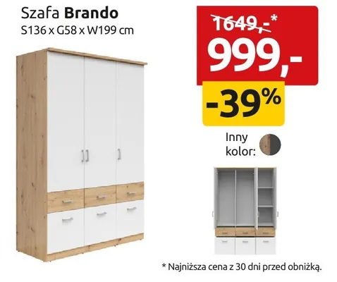 Szafa Brando S136xG58xW199cm promocja w Black Red White