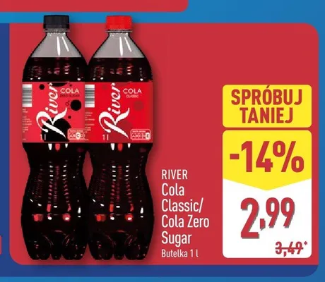 Napój gazowany River Cola Zero Sugar promocja w Aldi