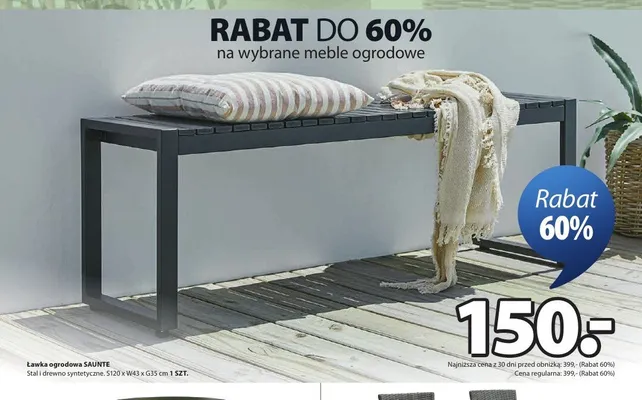 Ławka ogrodowa SAUNTE Stal i drewno syntetyczne S120xW43xG35cm promocja w Jysk