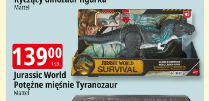 Jurassic World potężne mięśnie Tyranozaur Mattel promocja w Leclerc