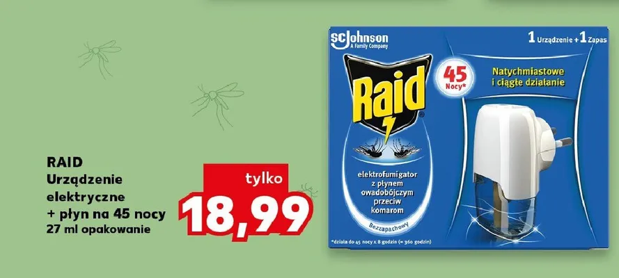 Urządzenie elektryczne + płyn na 45 nocy Raid elektrofumigator promocja w Kaufland