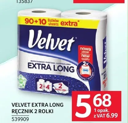 Ręcznik papierowy Velvet Extra Long promocja w Selgros