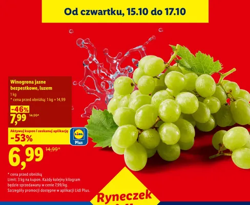 Winogrona jasne bezpestkowe luzem Ryneczek Lidla promocja w Lidl