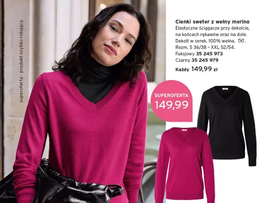 Cienki sweter z wełny merino promocja w Tchibo
