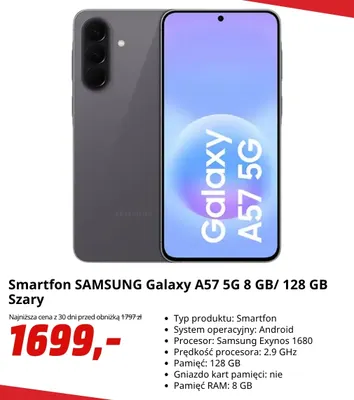 Smartfon Samsung Galaxy A57 5 g 8GB/128GB szary promocja w Media Markt