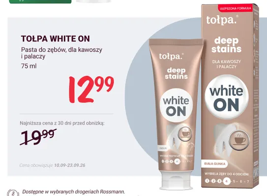 Pasta do zębów dla kawoszy i palaczy Tołpa White On promocja w Rossmann