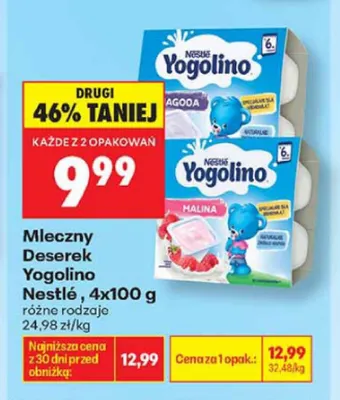 Mleczny Deserek Yogolino Nestlé Jagoda 4-pak 100 g promocja w Biedronka