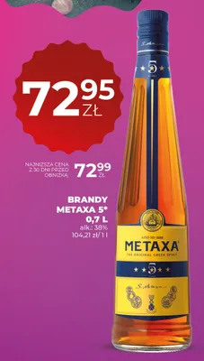 Brandy Metaxa 5* alk. 38% promocja w Duży Ben