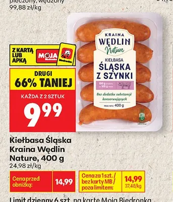 Kiełbasa Śląska z szynki Kraina Wędlin Nature promocja w Biedronka