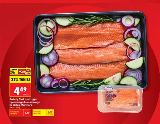 Świeży filet z pstrąga tęczowego łososiowego ze skórą Marinero promocja w Biedronka