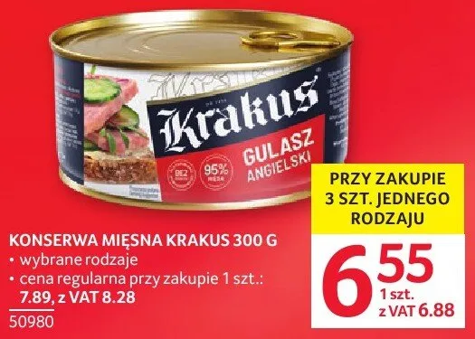 Konserwa mięsna Krakus gulasz wieprzowy 300 g promocja w Selgros