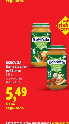 Danie dla dzieci warzywa w potrawce z cielęciną po 12 m-cu BoboVita promocja w Lidl