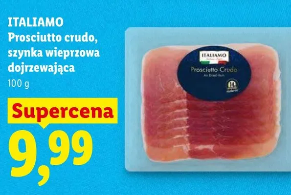 Prosciutto crudo szynka wieprzowa dojrzewająca ITALIAMO promocja w Lidl