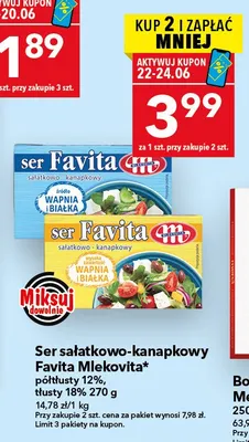 Ser sałatkowo-kanapkowy Favita Mlekovita półtłusty 12% promocja w LEWIATAN