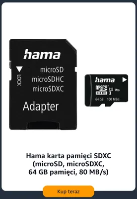 Karta pamięci SDXC Hama microSD microSDXC 64 GB 80 MB/s promocja w Amazon