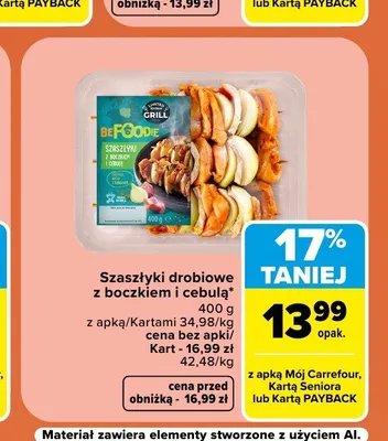 Szaszłyki drobiowe z boczkiem i cebulą BeFoodie promocja w Carrefour