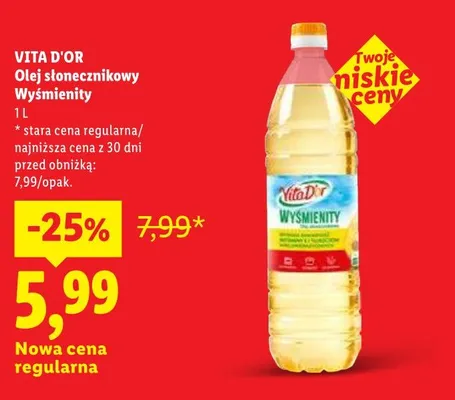 Olej słonecznikowy Wyśmienity Vita D'or promocja w Lidl