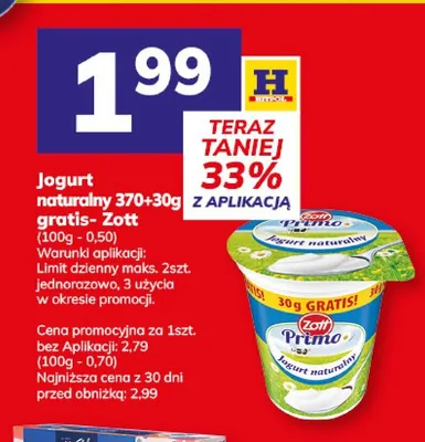 Jogurt naturalny Zott Primo promocja w Hitpol