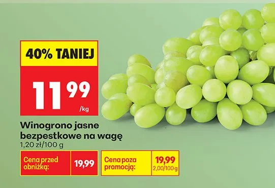 Winogrona jasne bezpestkowe na wagę promocja w Biedronka