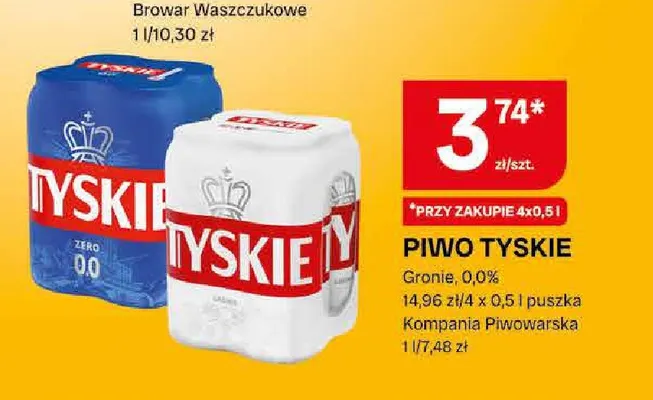 Piwo Tyskie Gronie 4-pak 500 ml promocja w Chorten