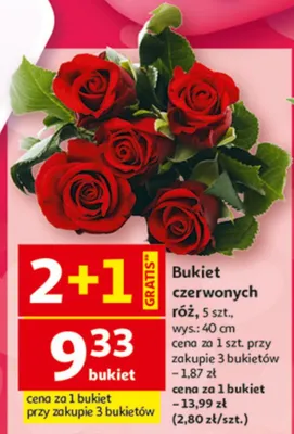 Bukiet czerwonych róż, 5 szt. promocja w Auchan