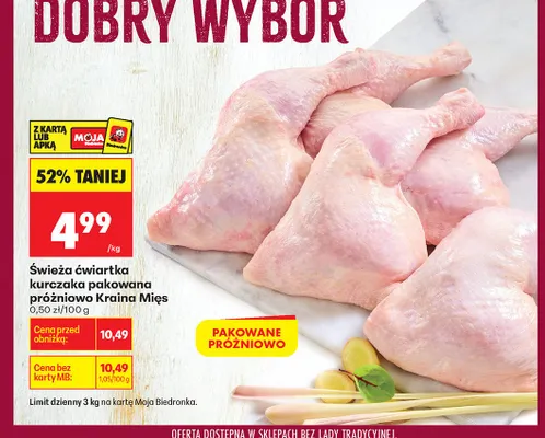 Świeża ćwiartka kurczaka pakowana próżniowo promocja w Biedronka