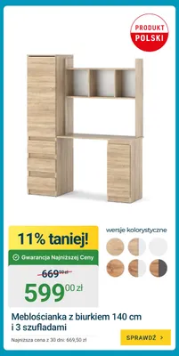 Meblościanka z biurkiem i 3 szufladami promocja w ERLI