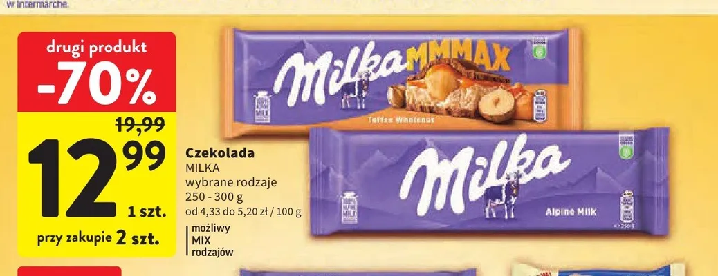 Czekolada Milka Alpine Milk promocja w Intermarche
