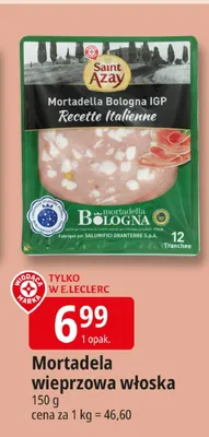 Mortadela wieprzowa włoska Saint Azay Bologna IGP promocja w Leclerc