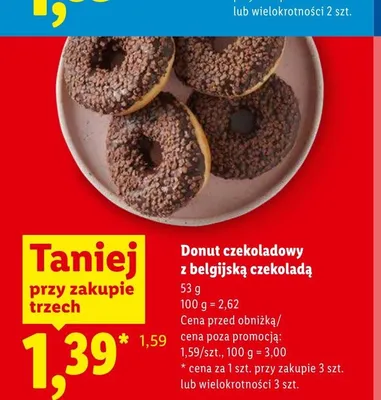 Donut czekoladowy z belgijską czekoladą promocja w Lidl