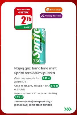 Napój gazowany lemon lime mint Sprite Zero Chill promocja w Dino