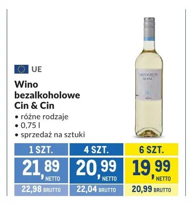Wino bezalkoholowe Cin & Cin promocja w Makro