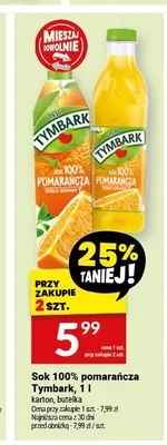 Sok 100% pomarańcza Tymbark 1 l promocja w Twój Market