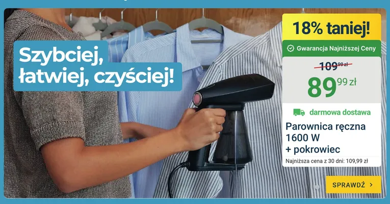 Parownica ręczna 1600W + pokrowiec promocja w ERLI