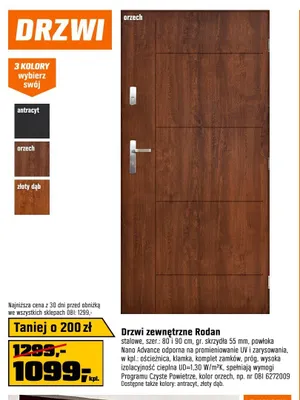 Drzwi zewnętrzne Rodan stalowe szer. 80 i 90cm gr. skrzydła 55mm promocja w OBI
