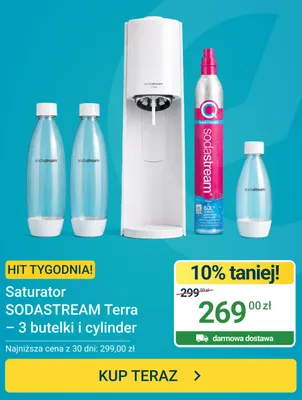 Saturator SodaStream Terra z 3 butelkami i cylindrem promocja w ERLI