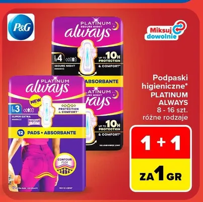 Podpaski higieniczne Always Platinum Rozmiar 3 promocja w Carrefour Market