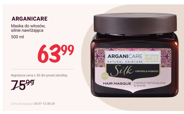 Maska do włosów silnie nawilżająca Arganicare promocja w Rossmann
