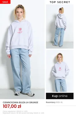 Bluza ciemnoszara LH Grunge Top Secret promocja w Top Secret