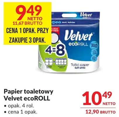 Papier toaletowy Velvet ecoROLL 4=8 promocja w Makro