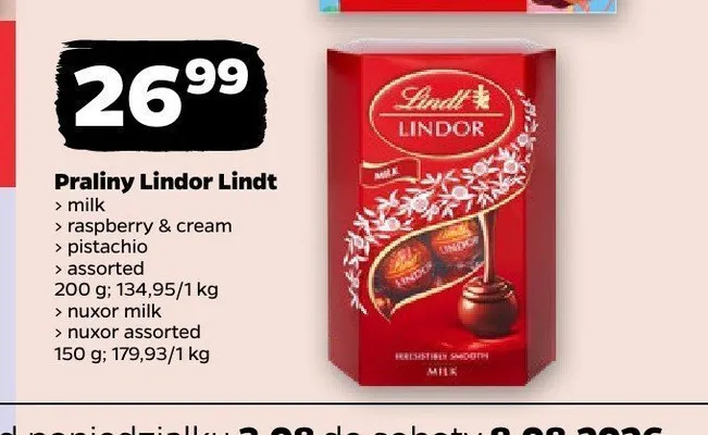 Praliny Lindor Milk Lindt promocja w Netto
